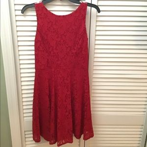 Red Lace Dress with Built In Slip Zipper Back.
